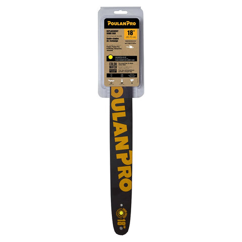 Poulan Pro 18-in guide bar with small-radius nose for safer kickback reduction during cutting