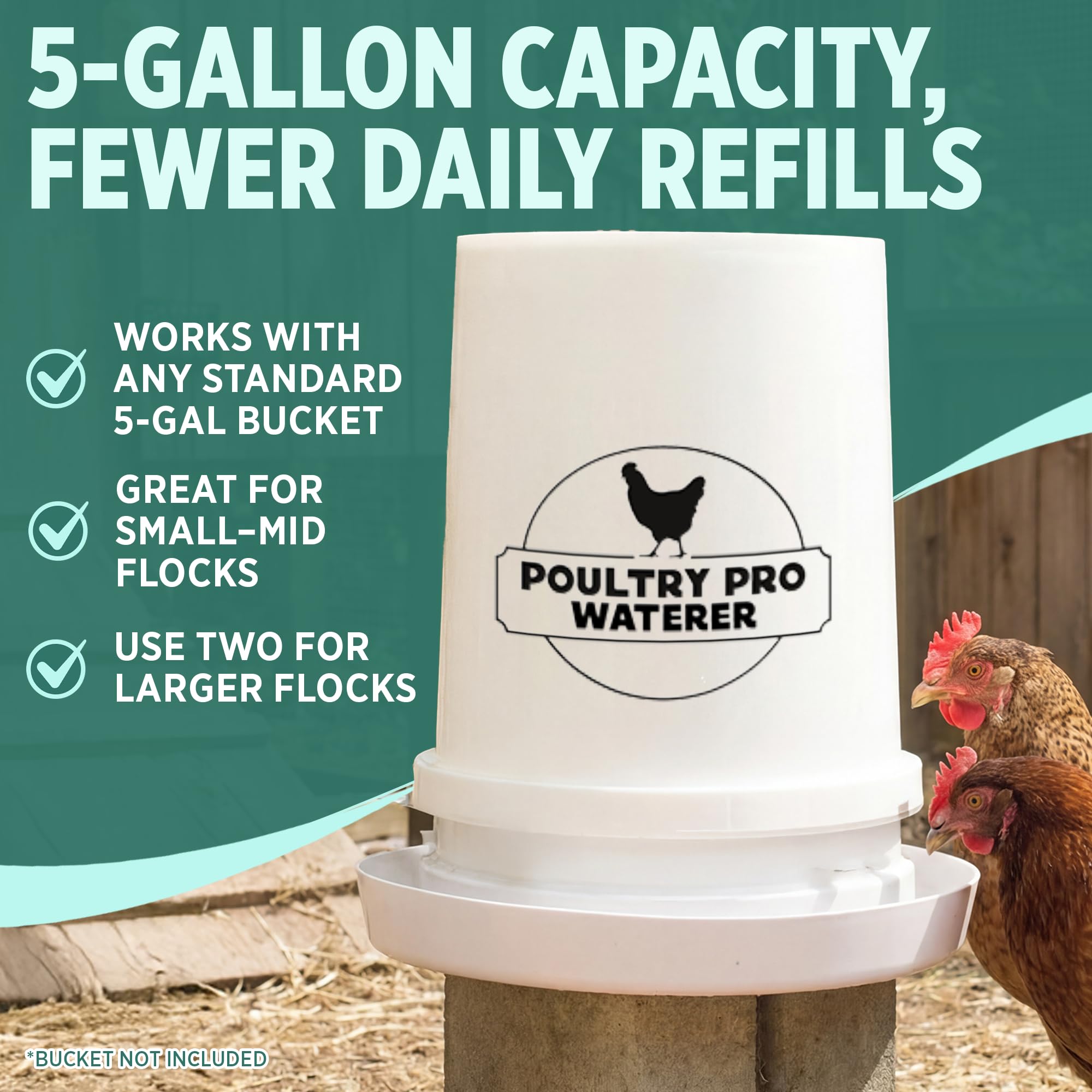 Poultry Pro Waterer in action inside a coop with chickens and ducks.