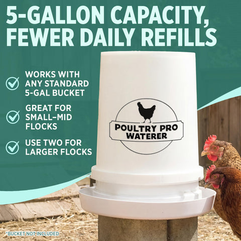 Poultry Pro Waterer in action inside a coop with chickens and ducks.