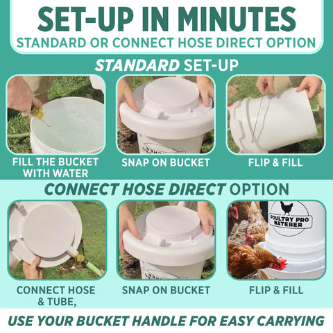Poultry Pro Waterer delivers steady gravity flow for chickens and ducks.
