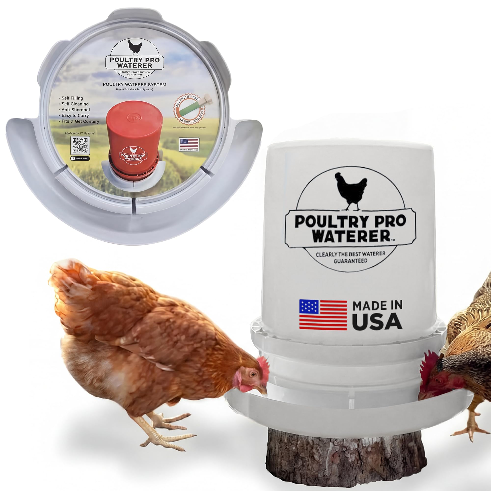 Poultry Pro Feeder waterer assembly with snap-on base for quick 5-gallon bucket setup.