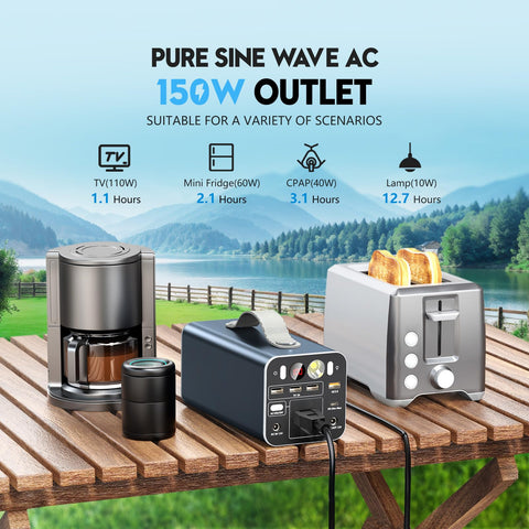 Powdeom 150W power station ports with DC and USB-C for multiple devices on everyday adventures
