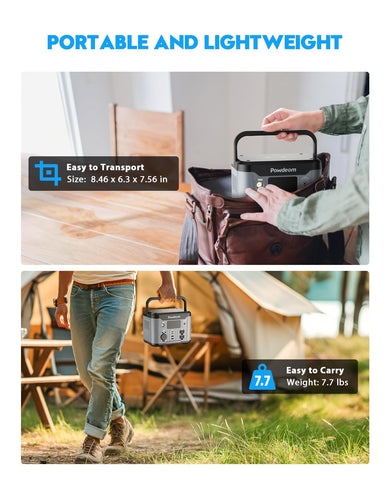 Powdeom EV300 camping setup powers multiple devices.