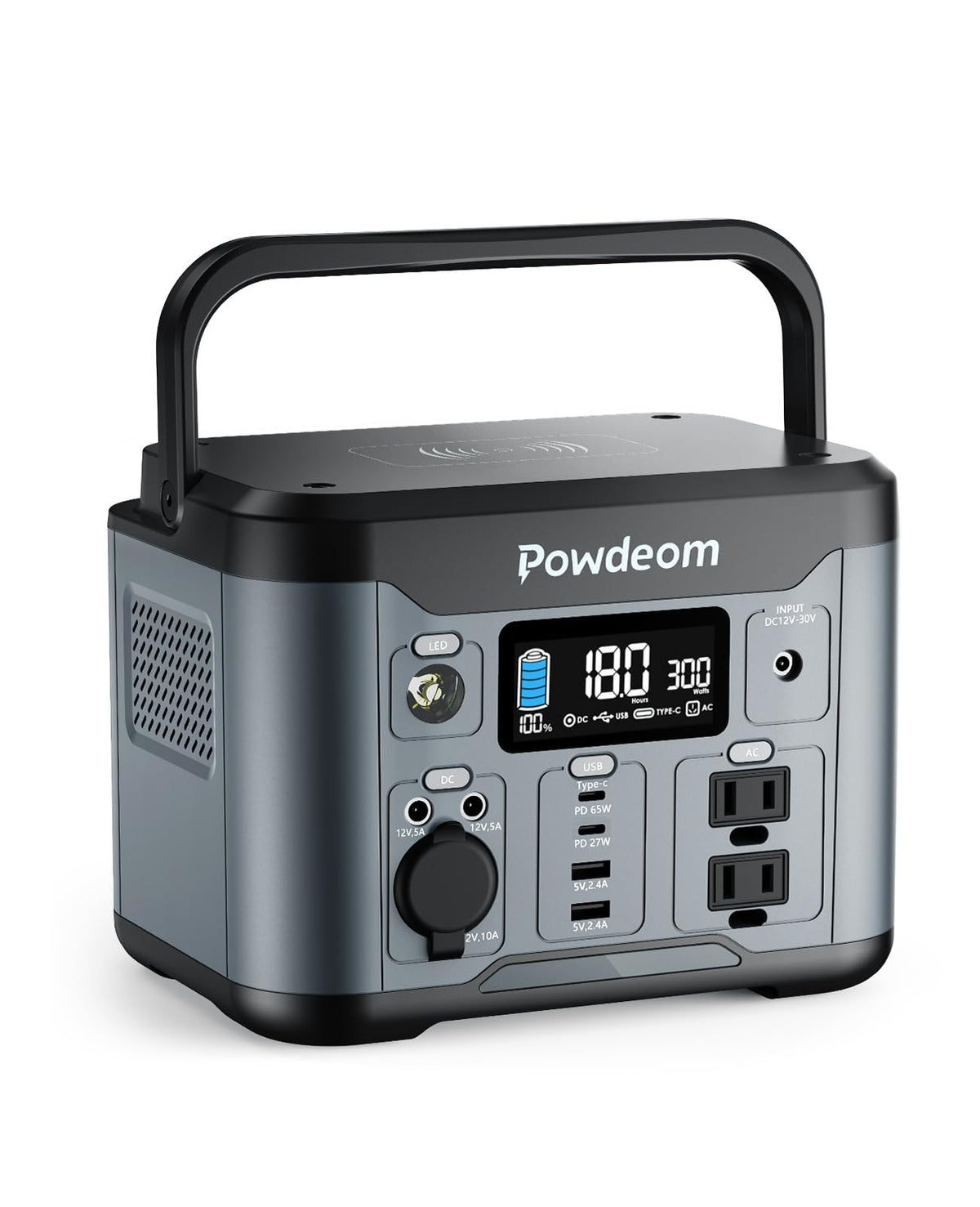 Powdeom EV300 front view portable power station for on-the-go power.
