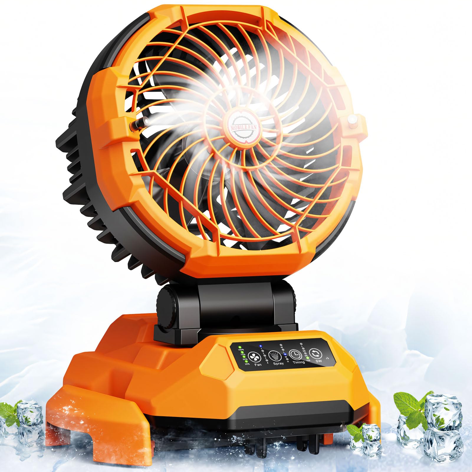 Powdeom portable misting fan front view for cooling outdoors