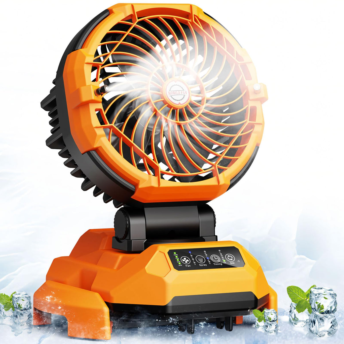 Powdeom portable misting fan front view for cooling outdoors