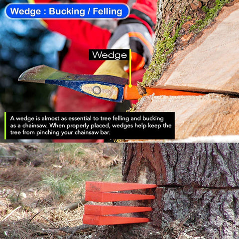 Poweka six-pack orange wedges packaging view demonstrates ready-for-use logging tools.