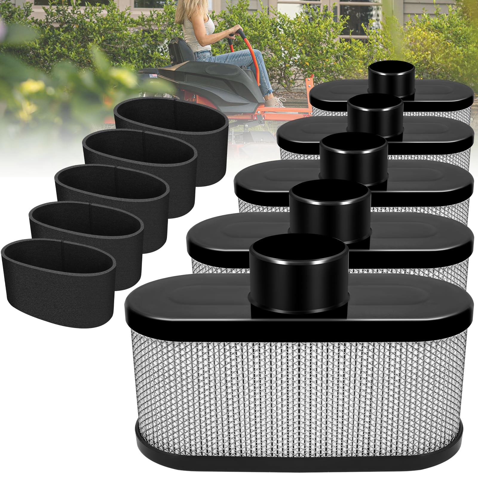 Poweka 11013-0752 air filter with outer metal mesh protecting pleats during tough mowing