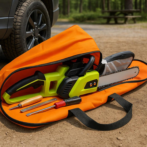 Poweka chainsaw bag featuring reinforced handles and straps for secure transport.