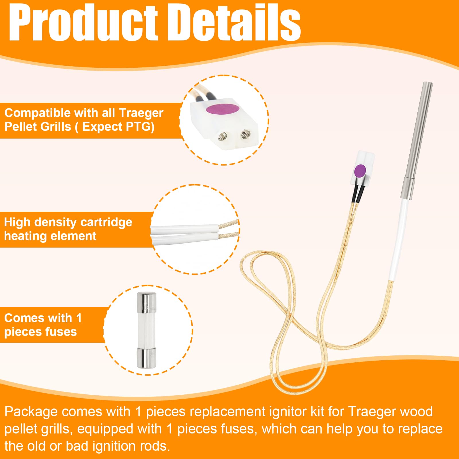 Poweka ignition rod with 24-inch wire lead, flexible installation