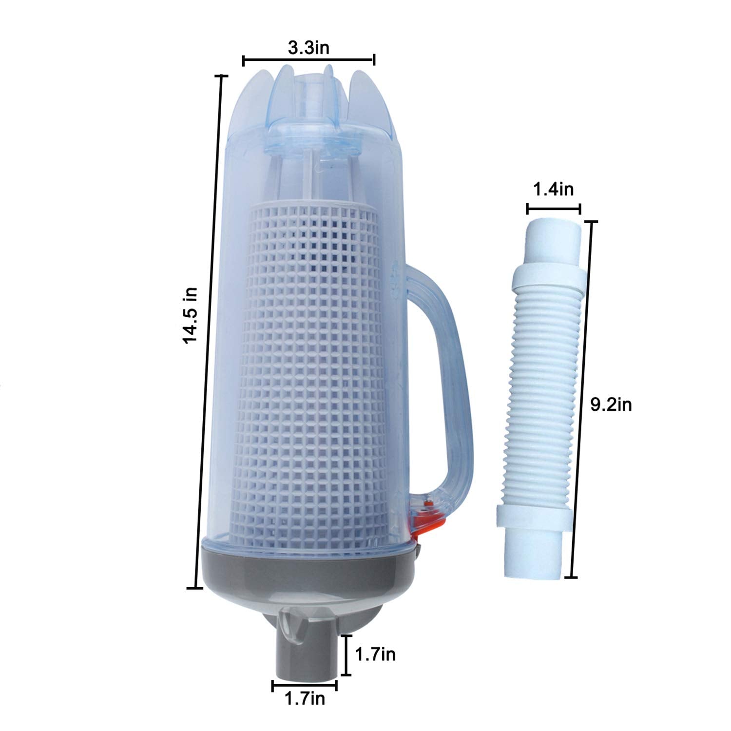 Poweka mesh debris basket shows when to clean to maintain flow