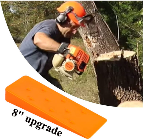 Poweka spikes gripping wedge in tree stabilizes position during cutting.