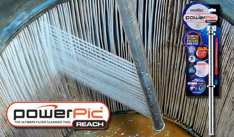 Power Pic Reach demonstrates universal compatibility for pool, spa, HEPA, and K&N filters.