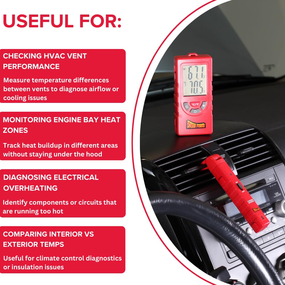 Power Probe TEMPKIT degreeF and degreeC switch helps metric and imperial preferences.