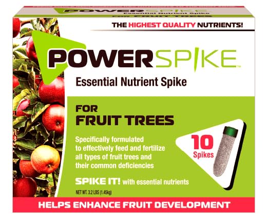 Power Spike packaging shows ten fruit tree spikes for root feeding.