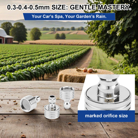 Power Town nozzle shows permanent aperture markings for quick selection.