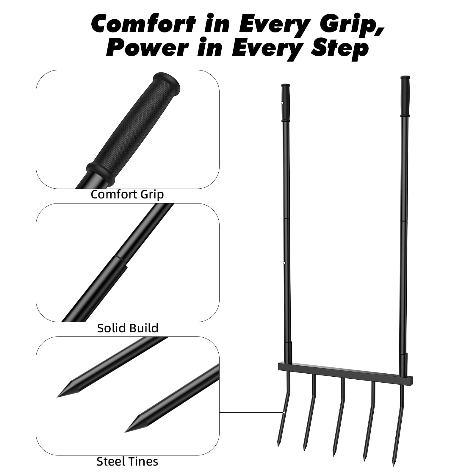 Powerber Broadfork detachable handle for compact storage and transport