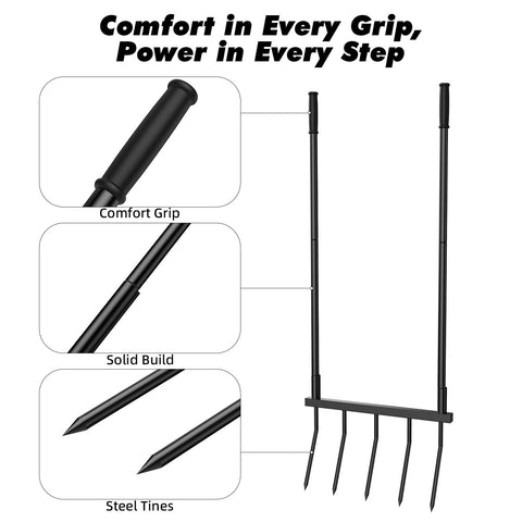 Powerber Broadfork detachable handle for compact storage and transport