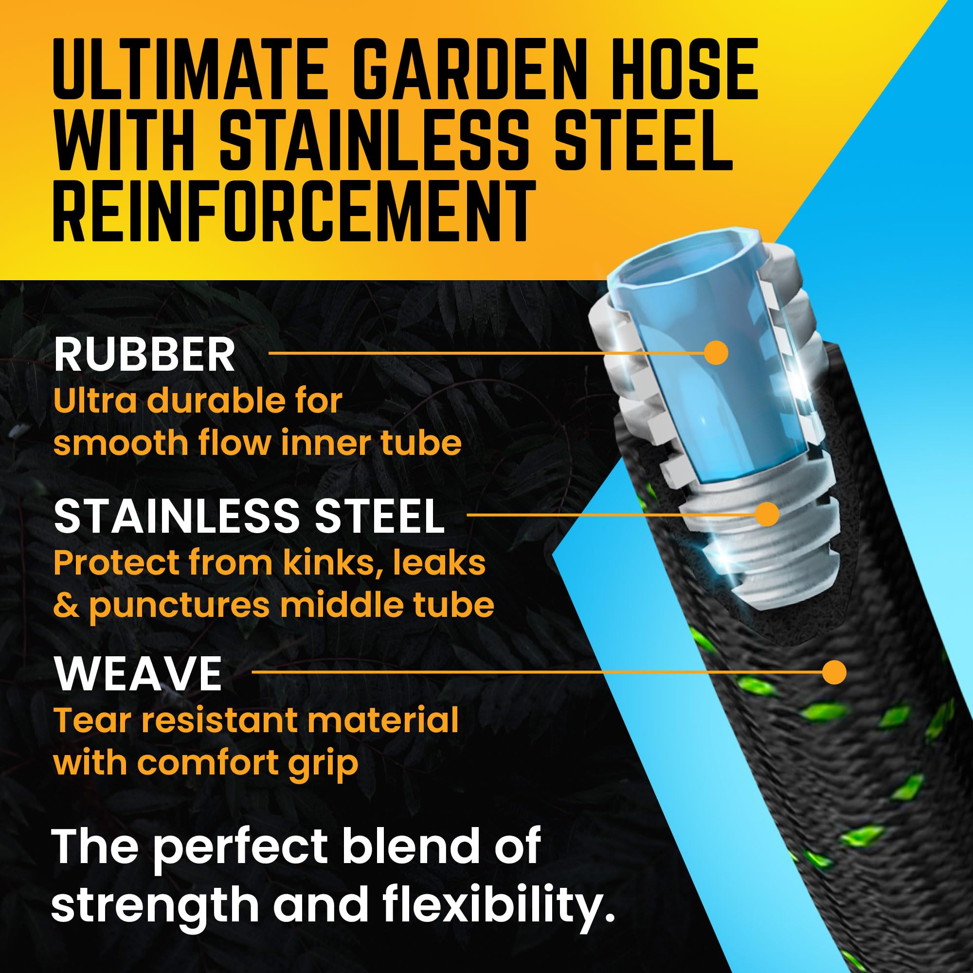 PowerFlow 10-way nozzle offers adjustable patterns for versatile watering.