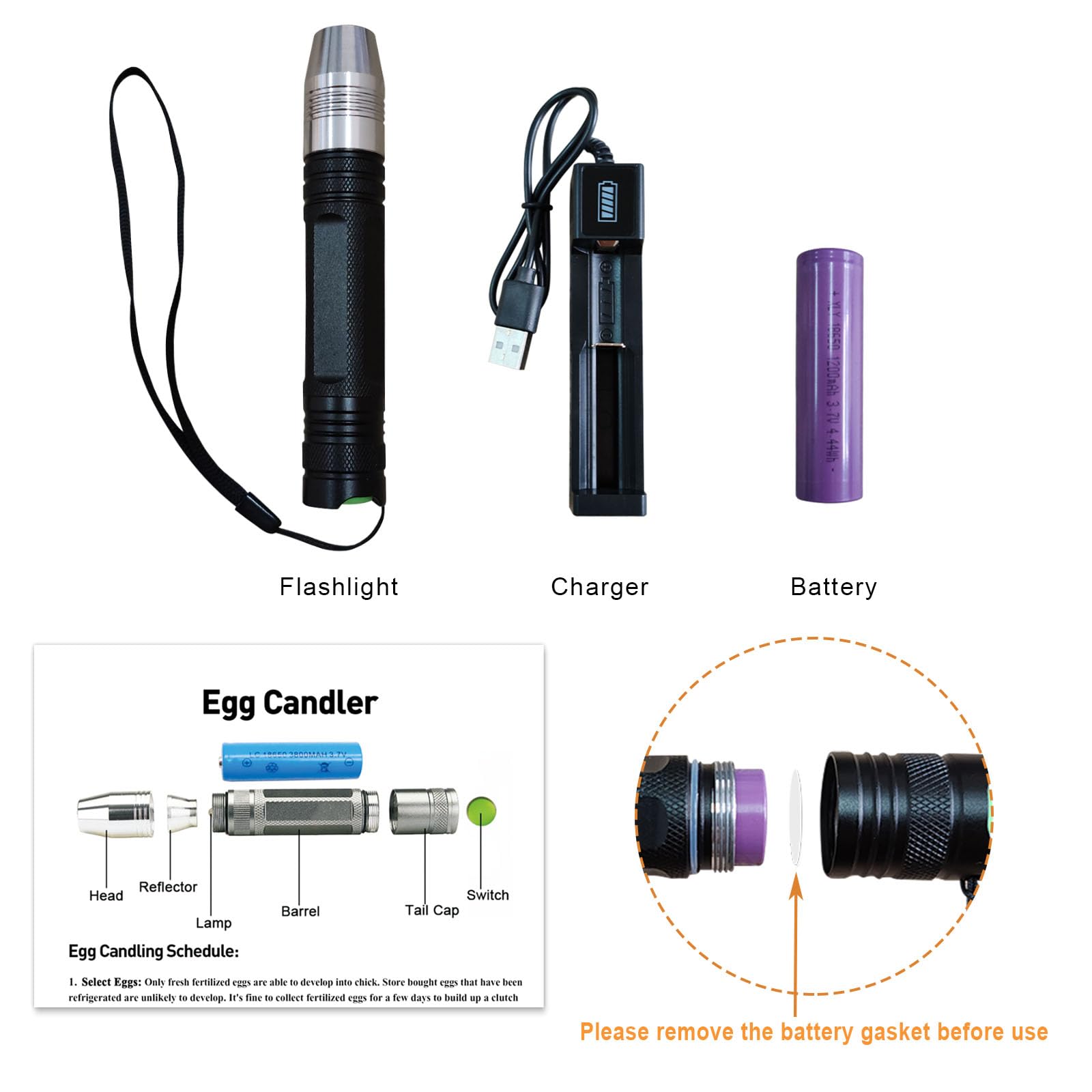 Powerful LED egg candler side view showing compact all-metal design.