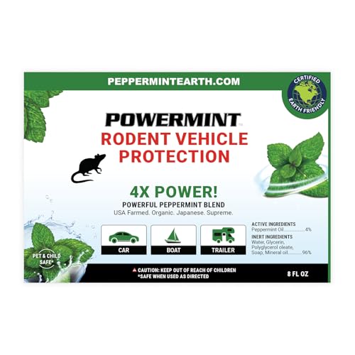 Powermint peppermint spray targets engine compartments to repel pests.