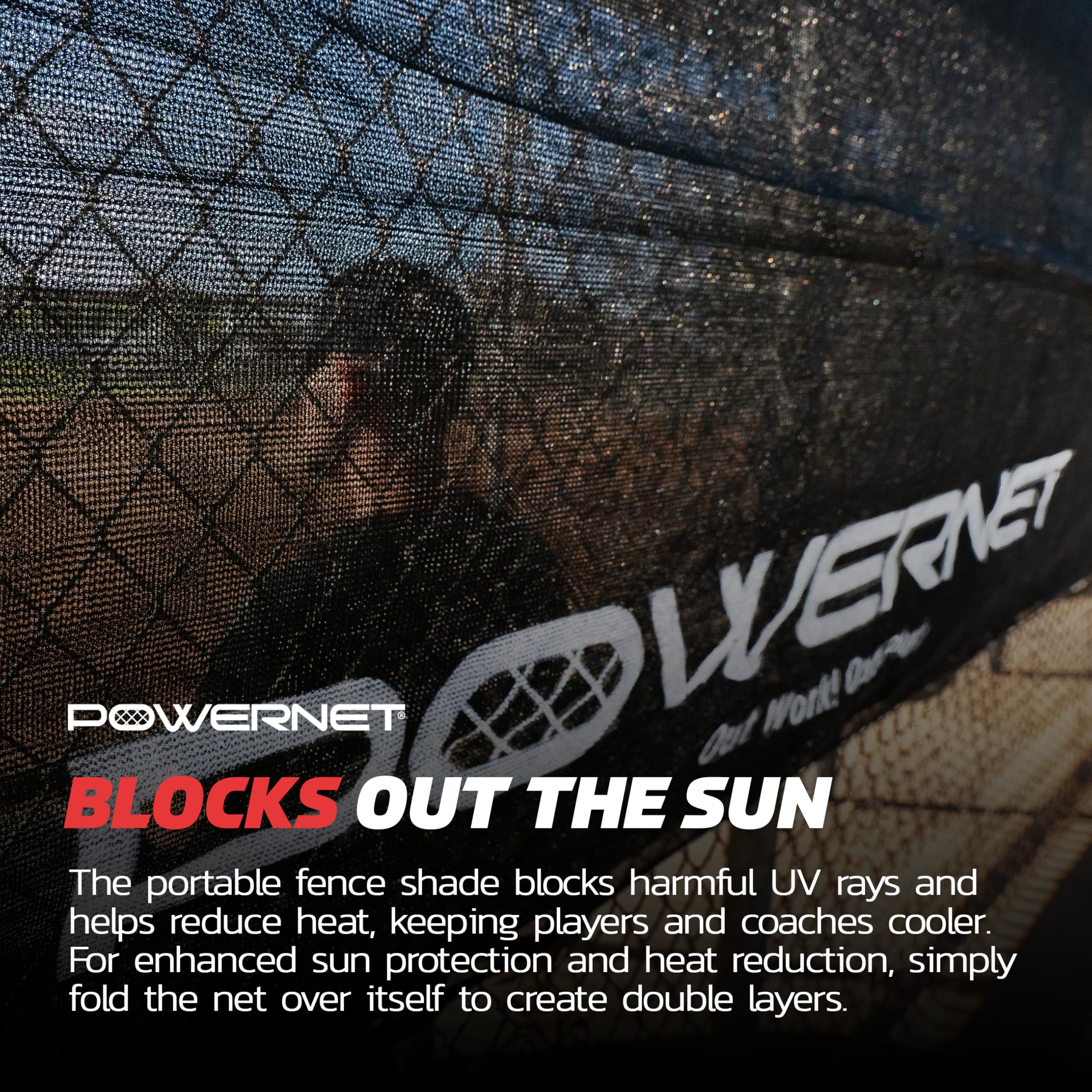PowerNet shade cover installs quickly with bungee ties on a chain-link fence