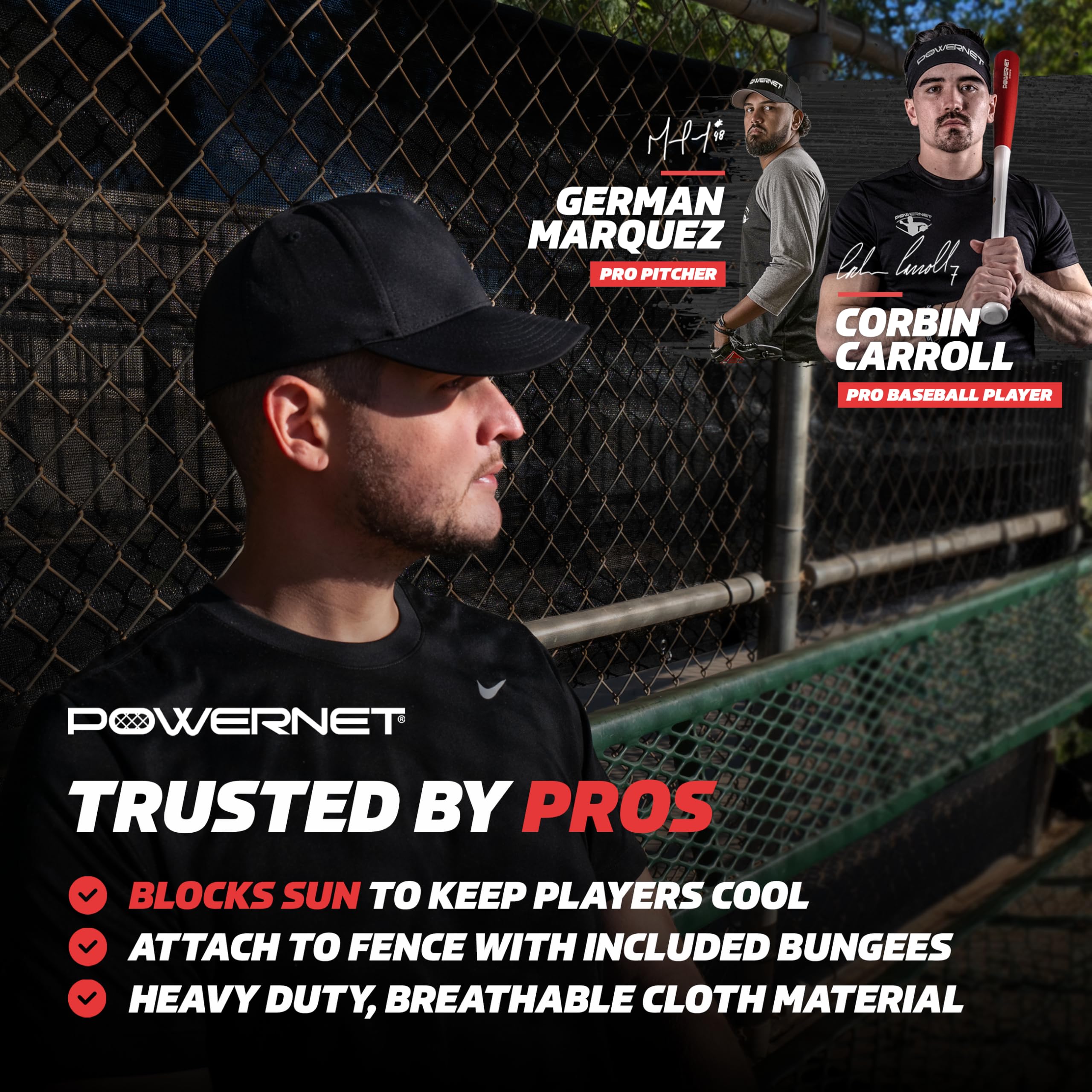 PowerNet dugout shade cover blocks UV rays for cooler players