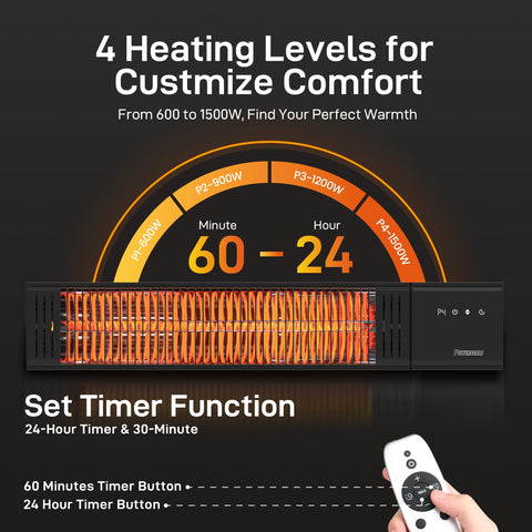 PowerScale 1500W quick-heat performance for instant outdoor comfort.