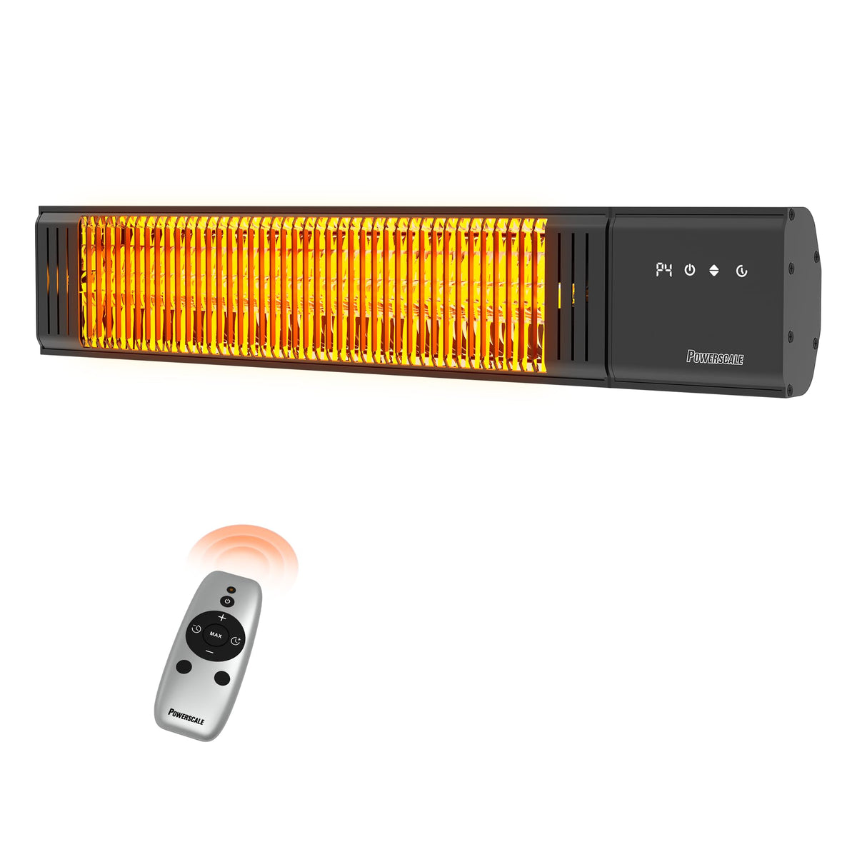 PowerScale wall-mounted 1500W outdoor heater delivering focused warmth for patios.