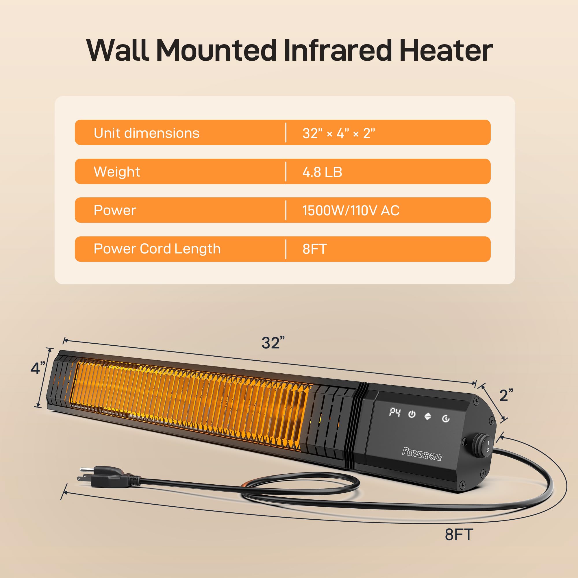 PowerScale infrared heater in a sleek black finish for modern spaces.