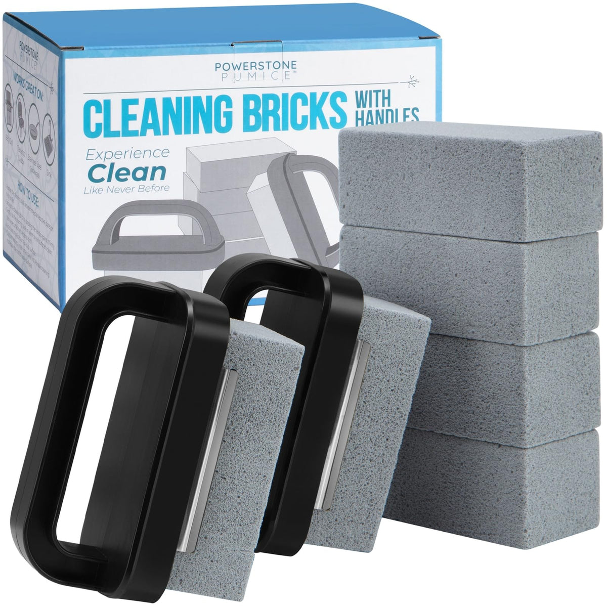 Powerstone heavy-duty grill cleaner kit with six pumice stones for chemical-free scrubbing.