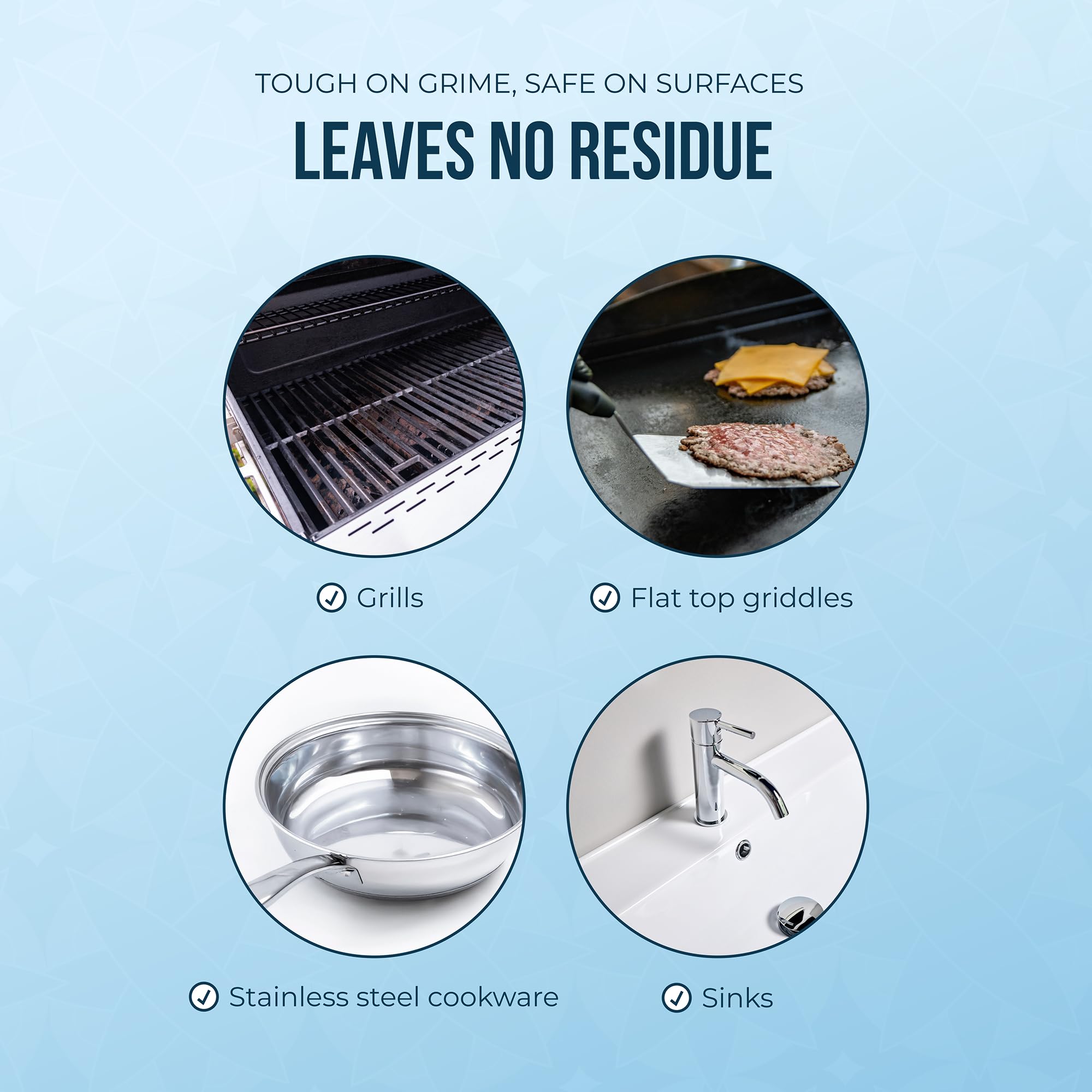 Powerstone natural pumice blocks remove grease and baked-on residue.