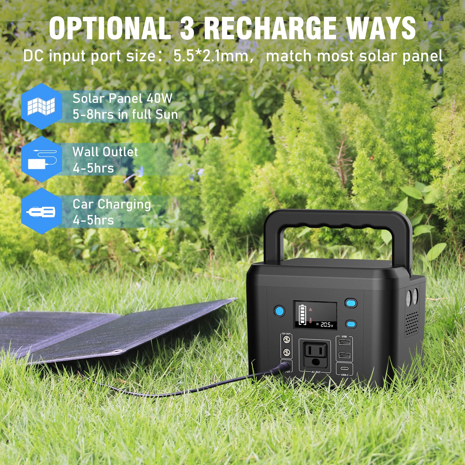 Powkey 120Wh built-in LED flashlight enhances outdoor visibility.