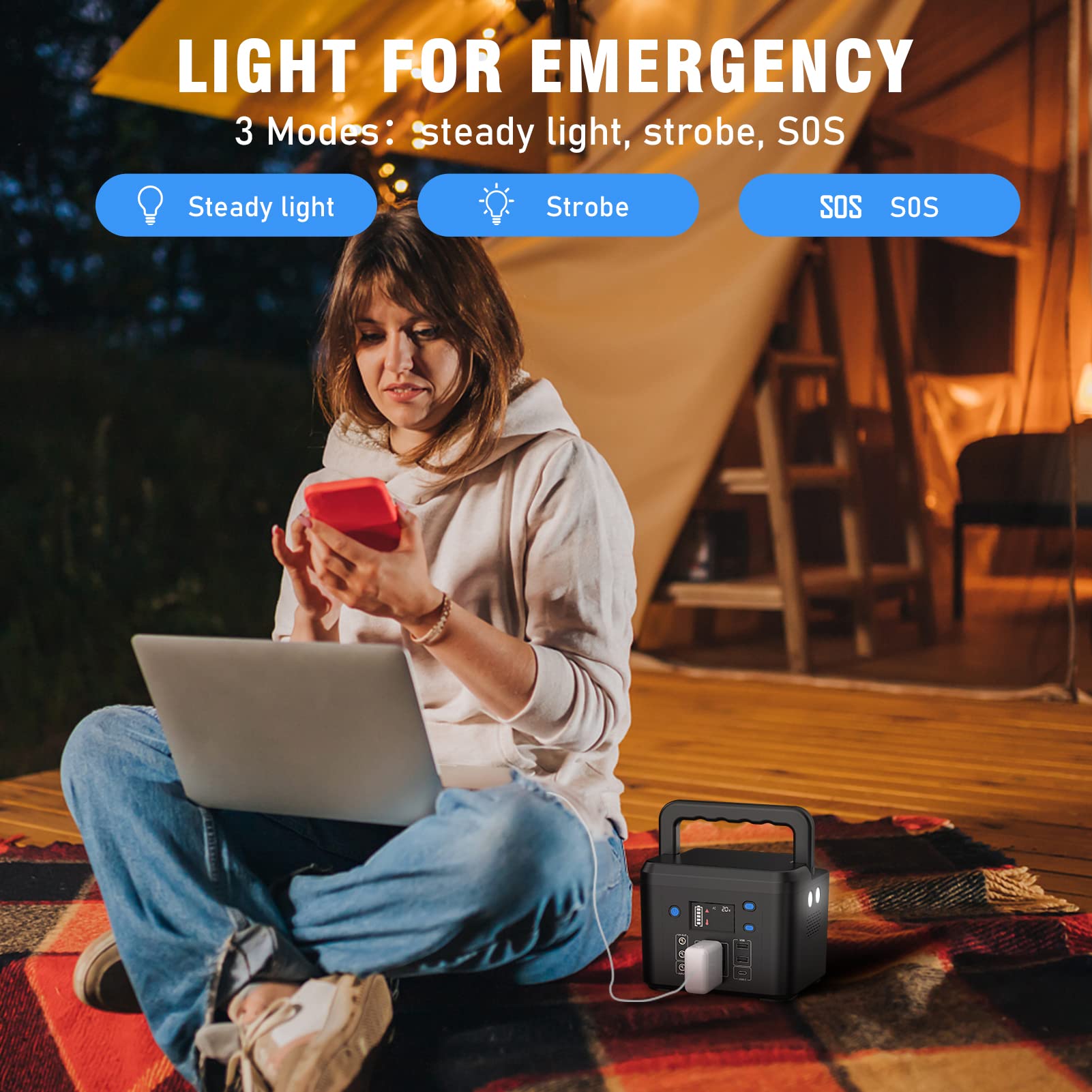 Powkey 120Wh USB-C and USB-A ports support fast device charging.