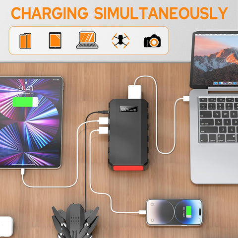 Powkey 12V cigarette lighter input for car charging on the road.