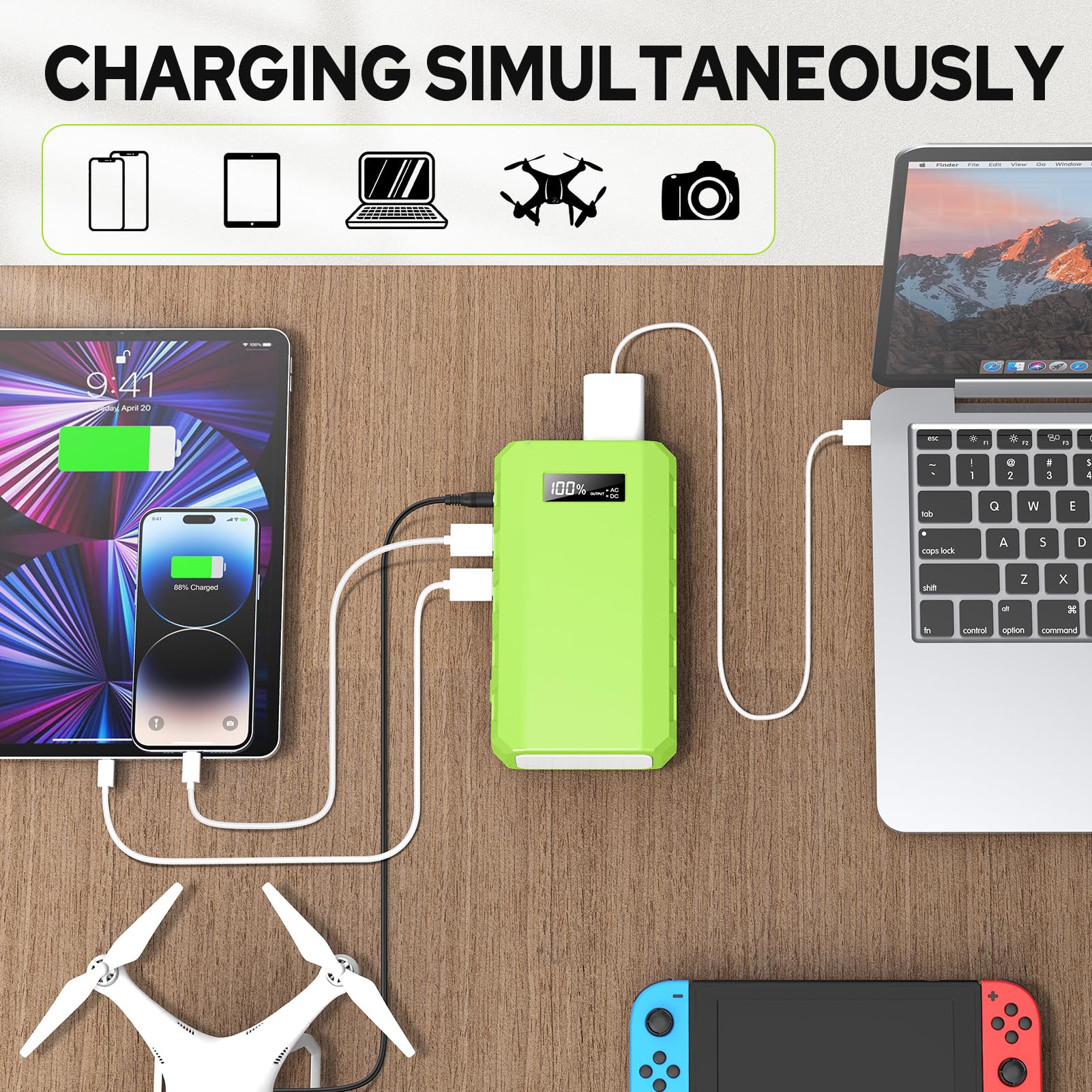 Powkey 24000mAh LED display shows battery level at a glance.