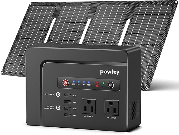 Powkey complete kit with power station and solar panel for easy off-grid power.