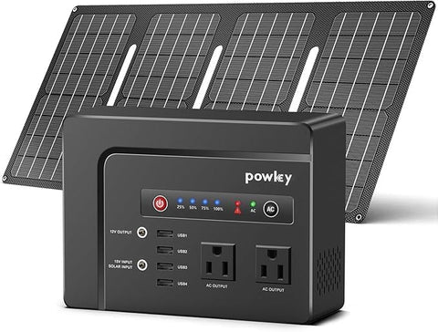 Powkey complete kit with power station and solar panel for easy off-grid power.