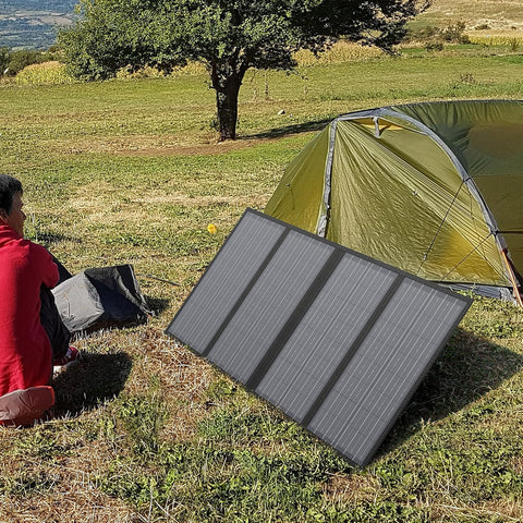 Powkey 60W panel folded compact for backpacking and travel.