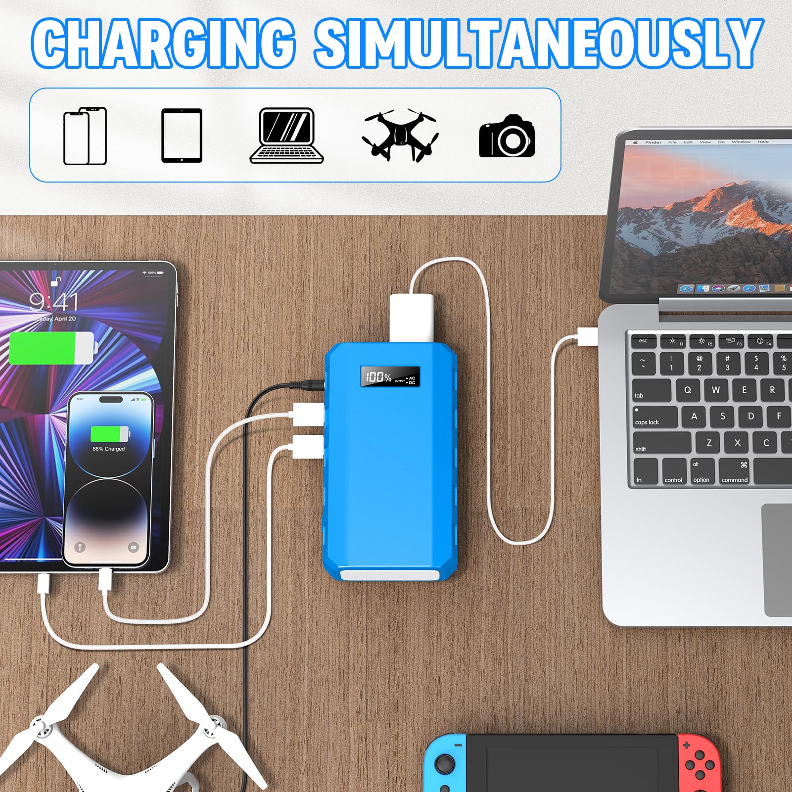 Powkey LED display monitors battery level for quick status checks.