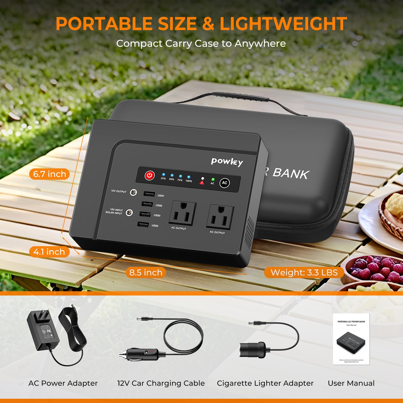 Powkey portable power station pure sine wave for stable electronics