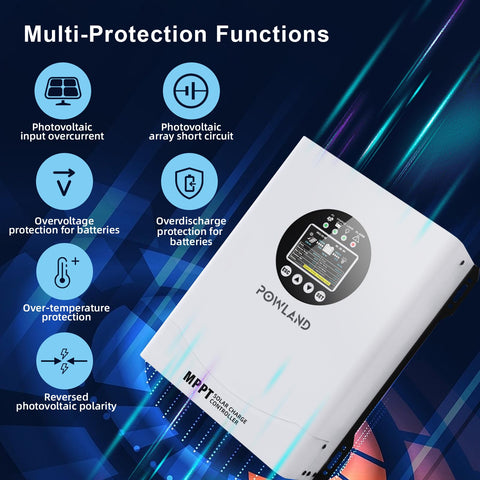 Powland 120A MPPT with automatic voltage detection enables versatile battery setups.