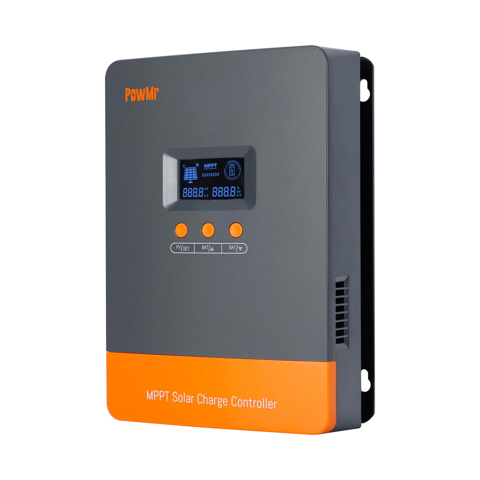 PowMr 100A MPPT with LCD display showing charging data for easy monitoring