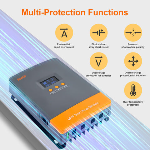 PowMr 100A MPPT protection system safeguarding PV and battery connections