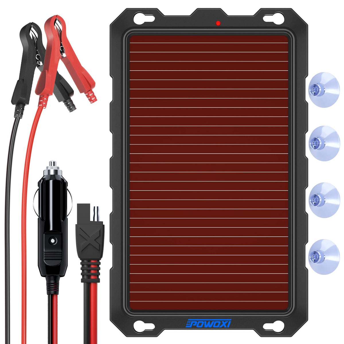 POWOXI 3.3W solar panel in use powering a 12V system outdoors.