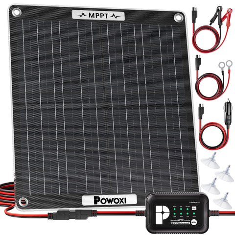 POWOXI 30W solar charger panel powering on-the-go RV use