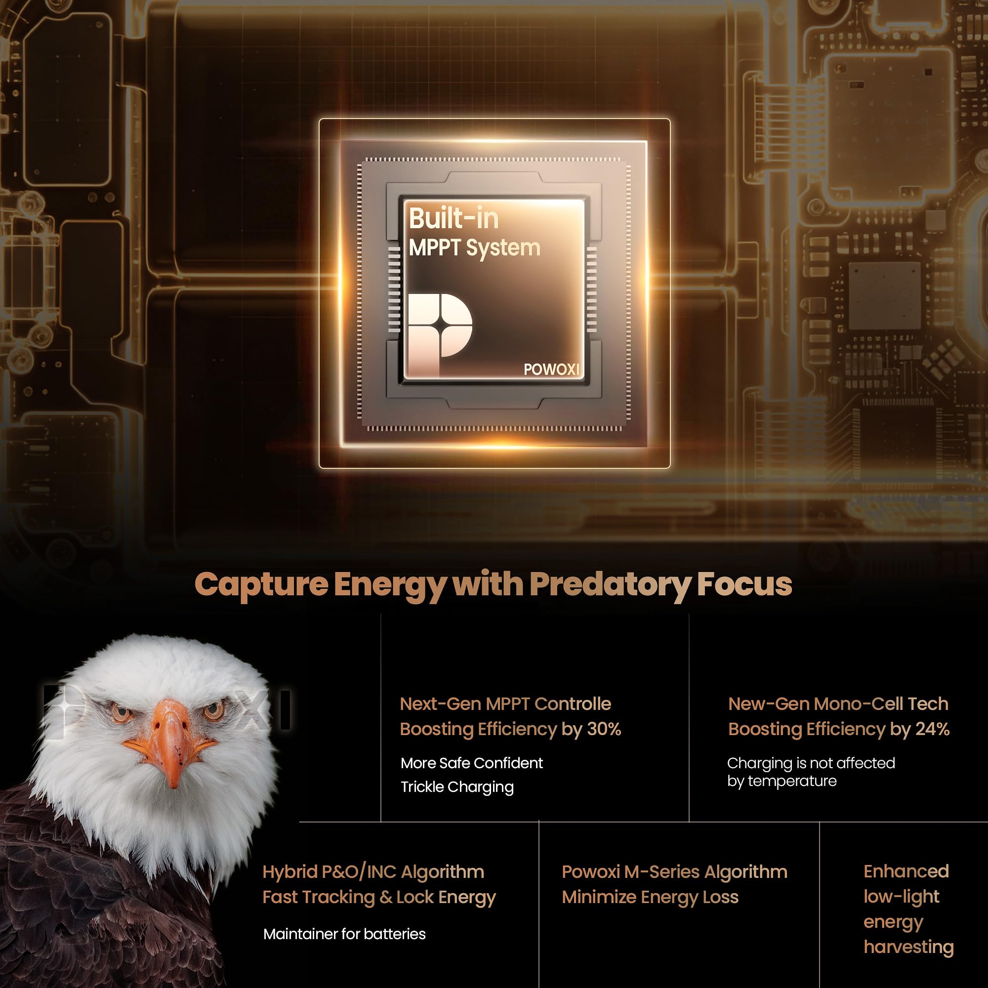 POWOXI MPPT controller inside charger optimizing energy harvest.