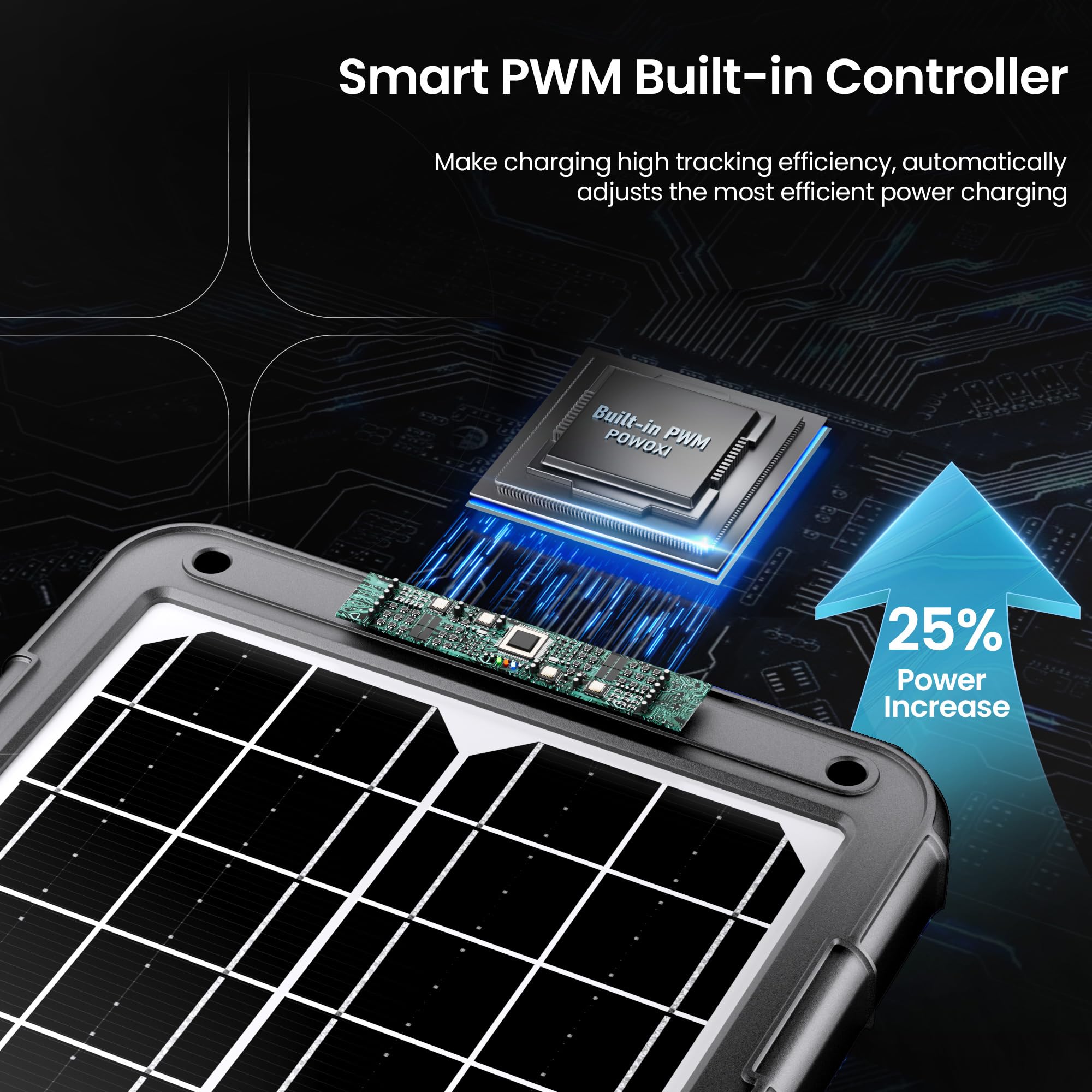 POWOXI smart PWM controller for safe, optimized charging.