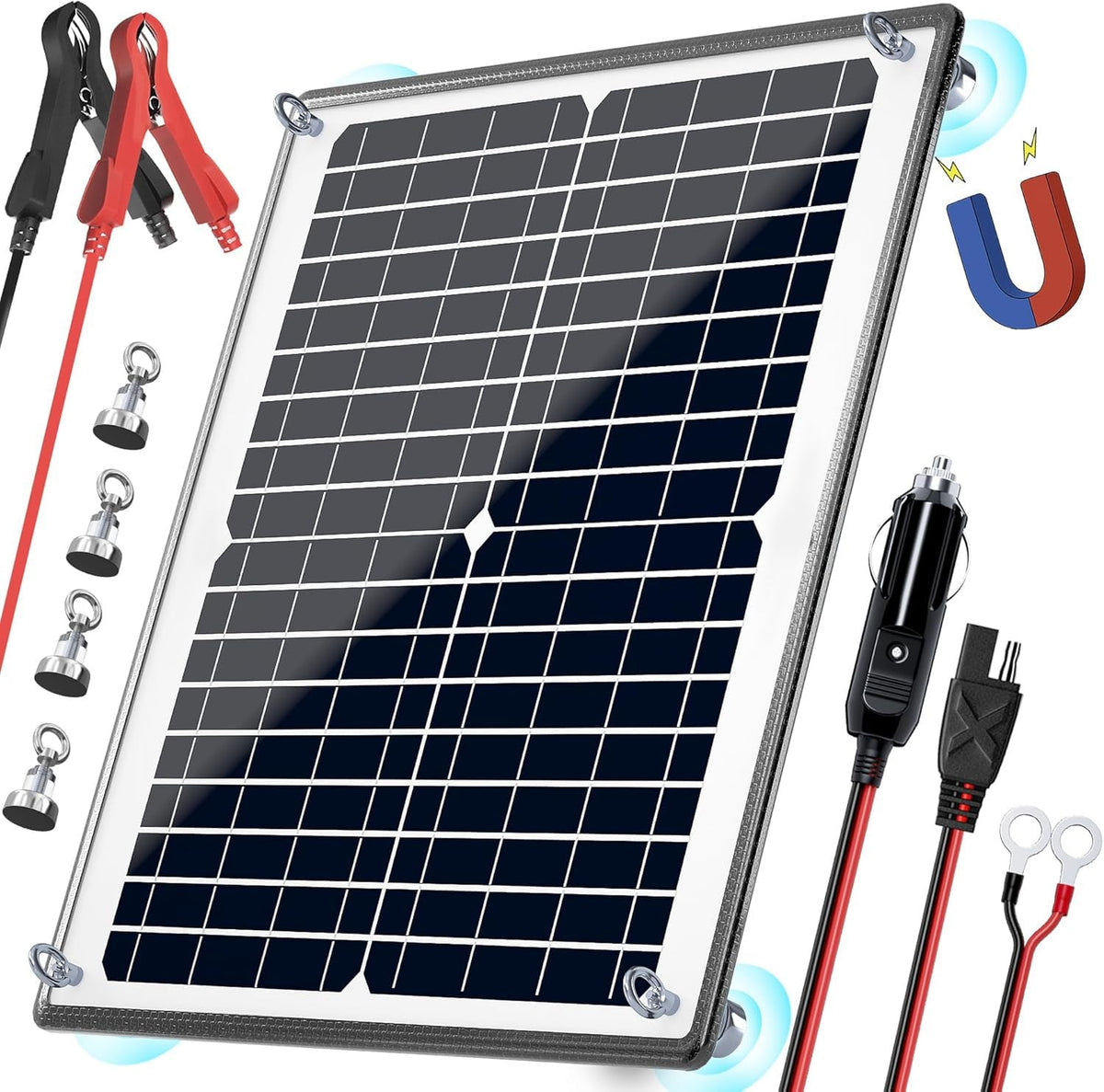POWOXI solar kit with magnetic mount for quick, secure installation.