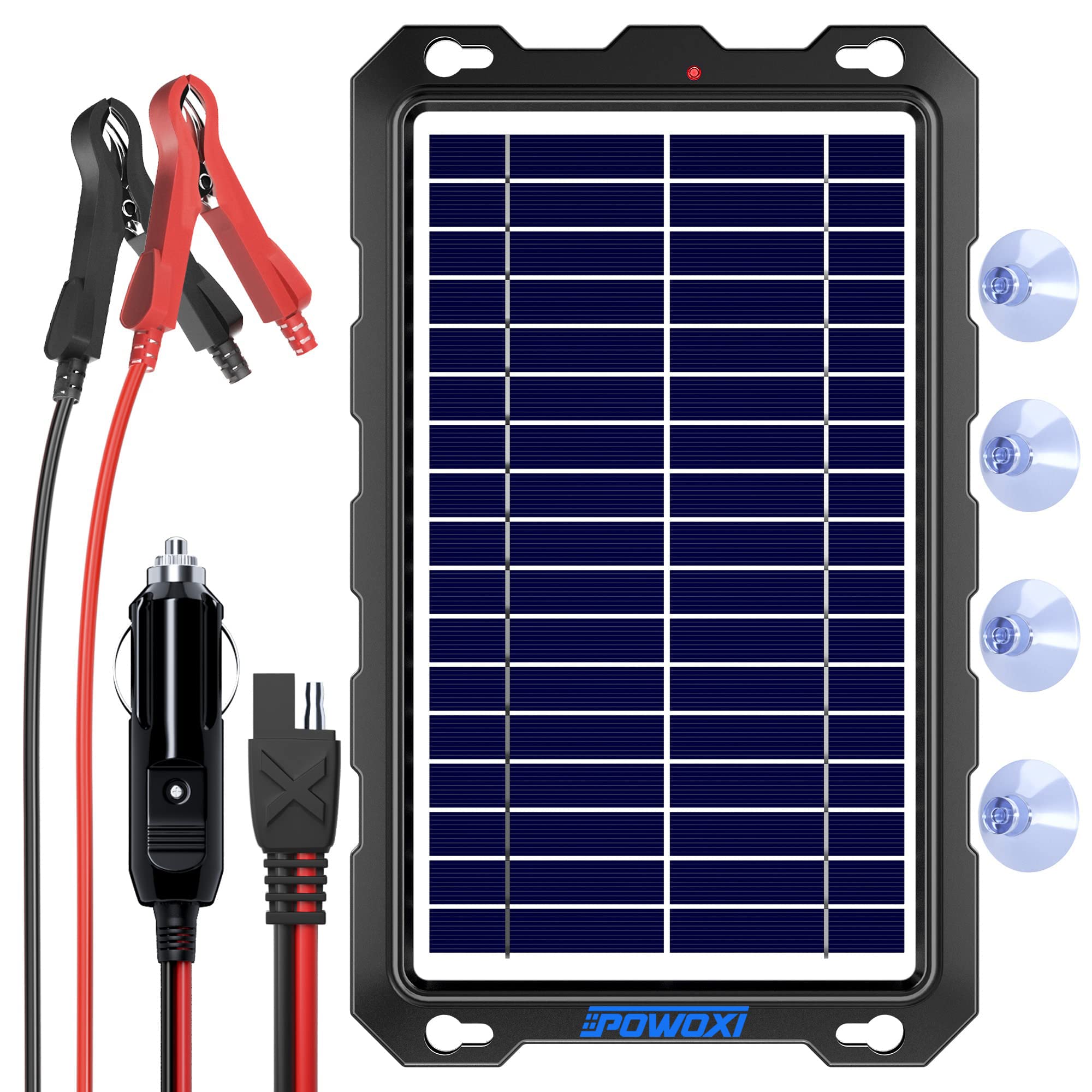 Powoxi upgraded 7.5W solar panel trickle charger ensures steady car charging.